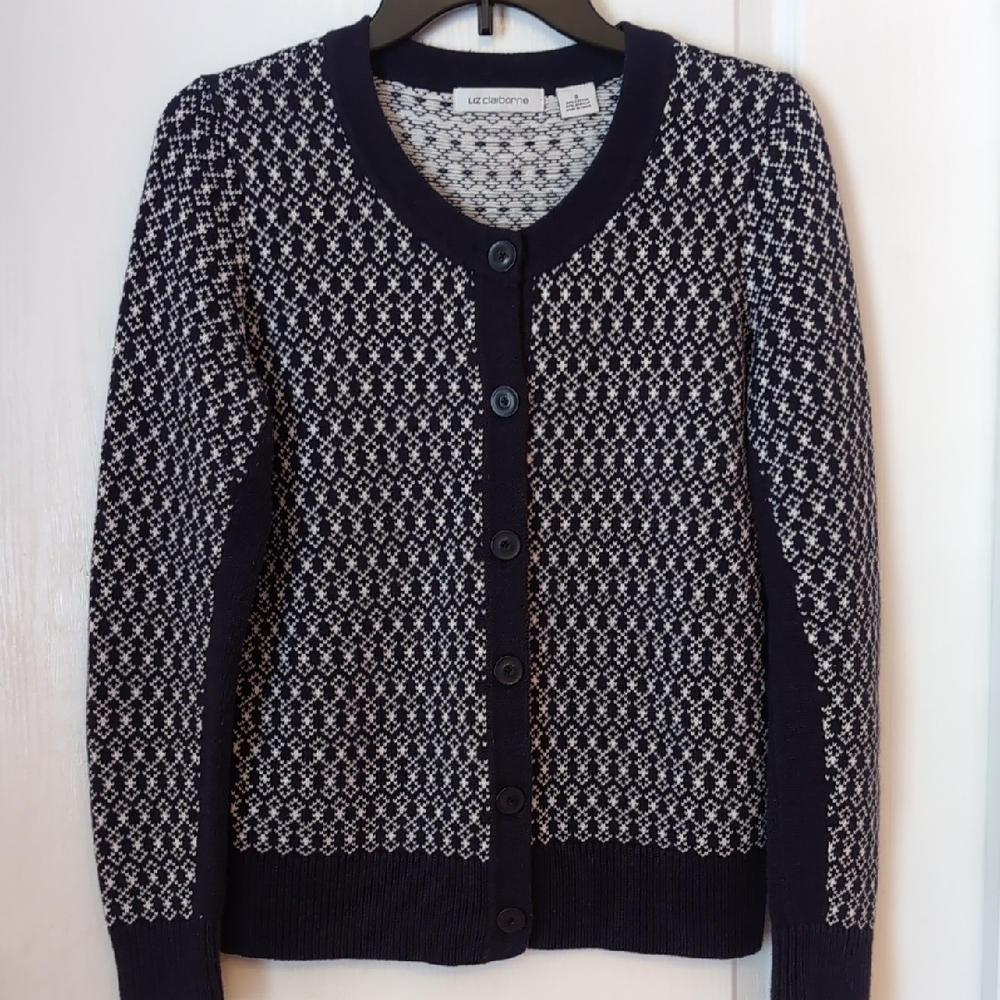 Liz Claiborne Navy Blue Button Front Cardigan. Size Small